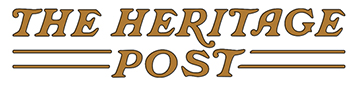 Firmenlogo The Heritage Post, braune Serifenschrift mit Linienornamenten